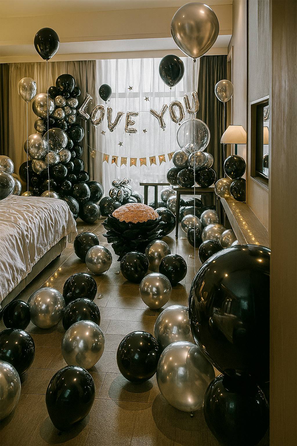 黑金 I LOVE YOU 求婚氣球布置 黑金風 I LOVE YOU 求婚驚喜氣球佈置