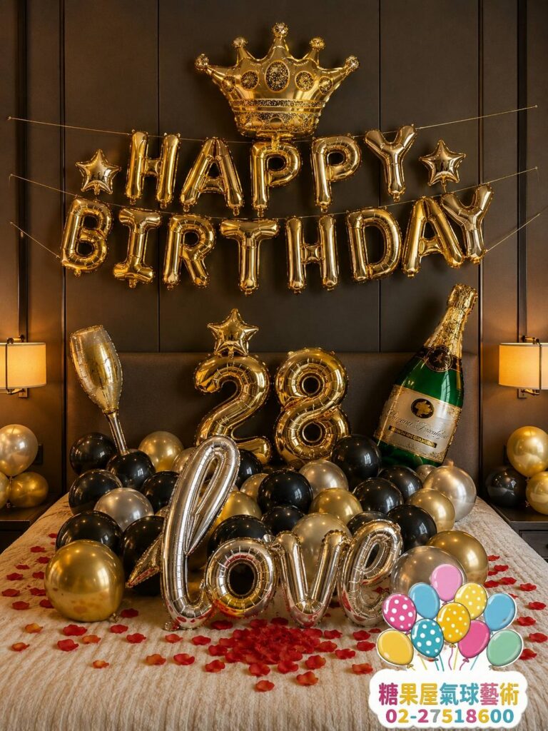 金色皇冠28歲生日氣球佈置｜HAPPY BIRTHDAY生日派對
