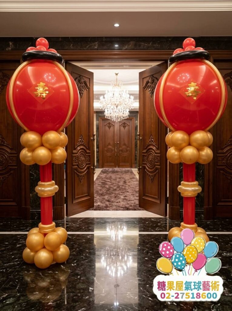 紅色燈籠造型氣球柱,適合新春過年開幕與企業活動佈置