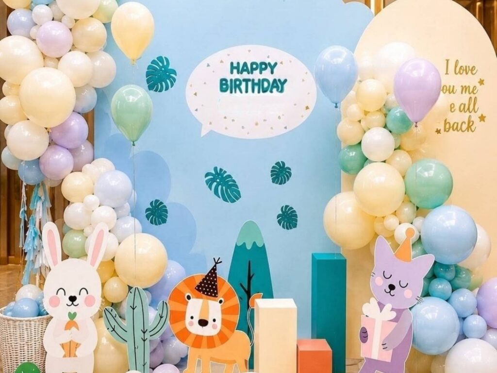 台北藍色森林系生日氣球背板佈置