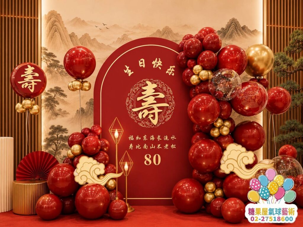 台北80歲壽宴紅金氣球佈置